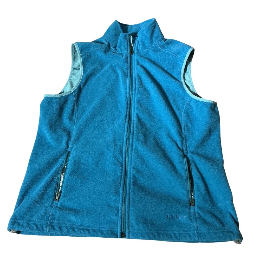 LL Bean Polartec Fleece Full Zip Vest Womens Large Blue Hiking Gorpcore Vest